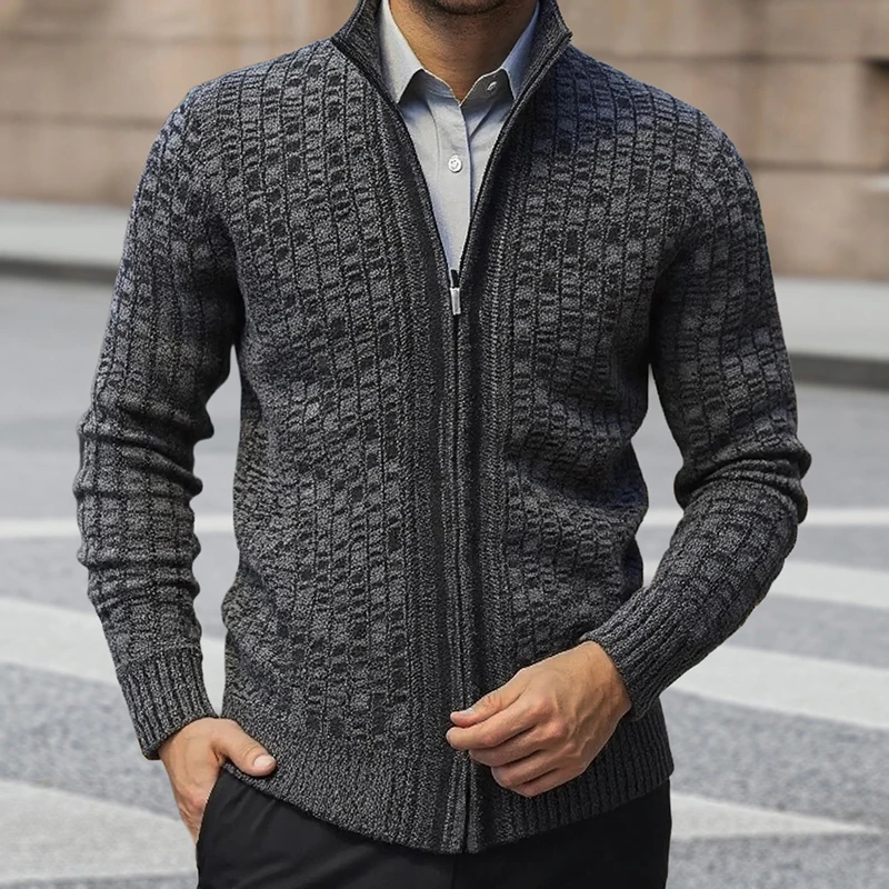 سليم صالح الرمز البريدي كم طويل متماسكة بالأزرار الرجال خريف شتاء عادية الوقوف طوق Sweatercoats رجالي موضة الحياكة سترة معطف