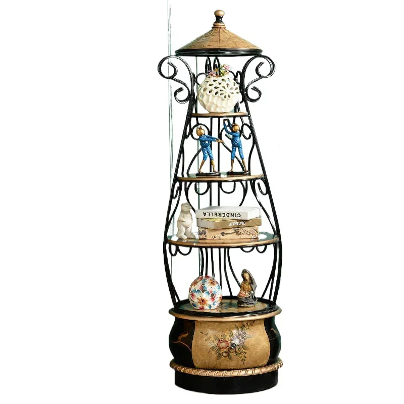 

American wrought iron bird cage rack solid wood storage rack floor-to-ceiling household