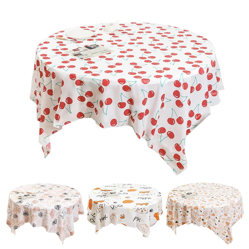 Square Thicken Plastic Tablecloth 180*180Cm Flower Leaves Animal Fruits Printed Disposable Table Cloth Party Decor Table Cover