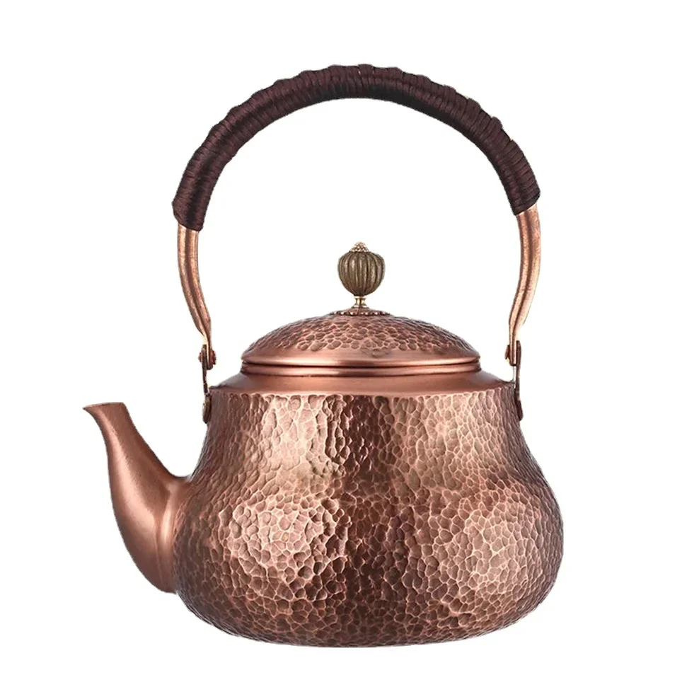 

1.2L/1.5L Red Copper Kettle Large Capacity Pure Copper Boiling Water Kettle Manual Hammer Pattern Making Tea Pot