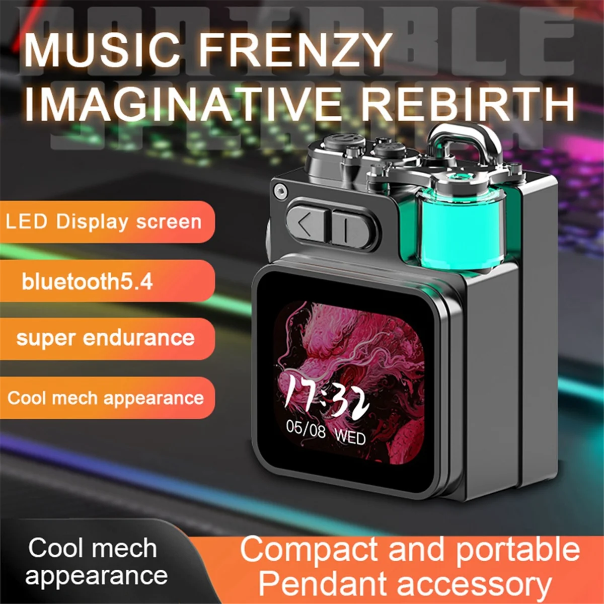 

AB51 Беспроводной Bluetooth-динамик Металлический Механический со светодиодным экраном RGB Настольный сабвуфер Поддержка календаря Встроенные обои