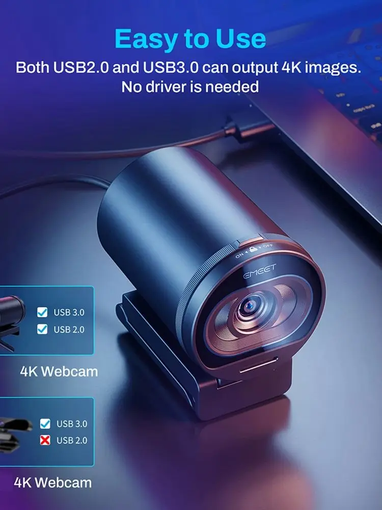 Kamera internetowa 4K 1080P 60FPS do streamingu EMEET S600 z autofokusem, kamerą do transmisji na żywo, mikrofonami i osłoną prywatności do TikToka/YouTube — zdjęcie 2