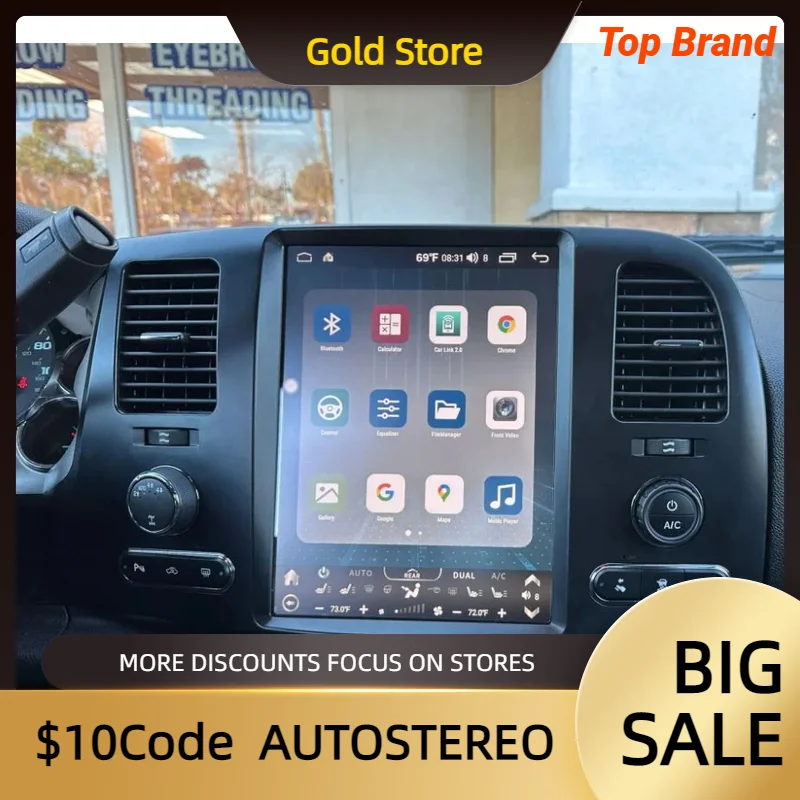 

Carplay Tesla Style Android 13 для Chevrolet Silverado GMC Sierra 2007-2013, автомобильное радио, GPS-навигация, мультимедийный плеер, головное устройство