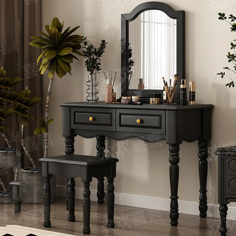 Women Black Dressing Table Stool Bedroom Drawer Storage Dressing Table Mirror Living Room Toaletka Z Lustrem Furniture Set