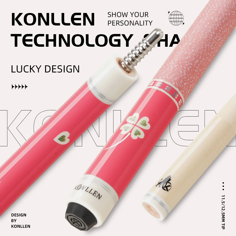 

KONLLEN KL-Pink Pool Cue Stick with 11.5/12.5mm Tip Carbon Maple Shaft 3 * 8/8 Joint 148cm for Girl Pool Billiard cue Stick