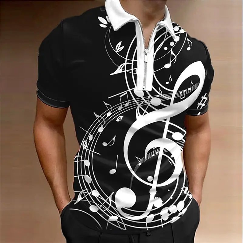 Music Symbol Print Men\'s Polo T-Shirt Summer Casual Short Sleeve Top Oversized Golf Sport Shirt 2024 Polo Shirt For Men Clothing