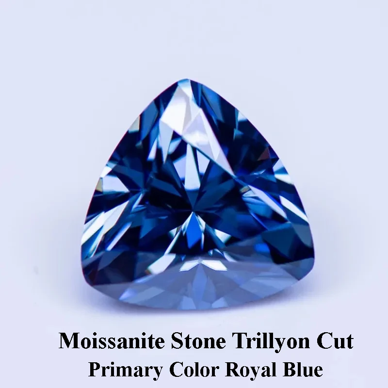 Moissanite Diamond Trillyon Cut Primary Color Royal Blue Lab Created Gemstone for DIY Charm Jewelry Making  with GRA Certificate