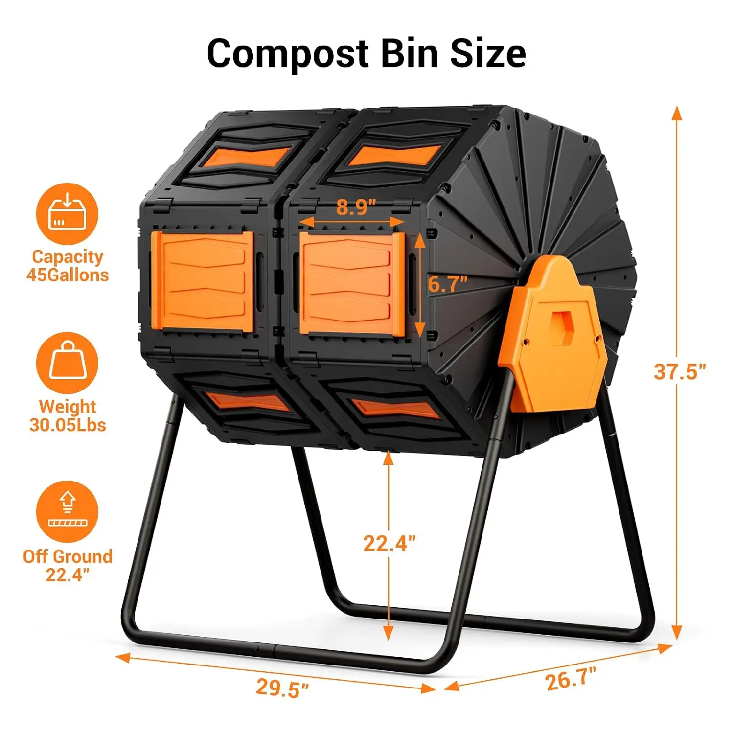 Compost Tumbler, Easy Assemble & Efficient Outdoor Compost Bin, 45 Gallon/170 Liter Large Dual Chamber Rotating, Customized