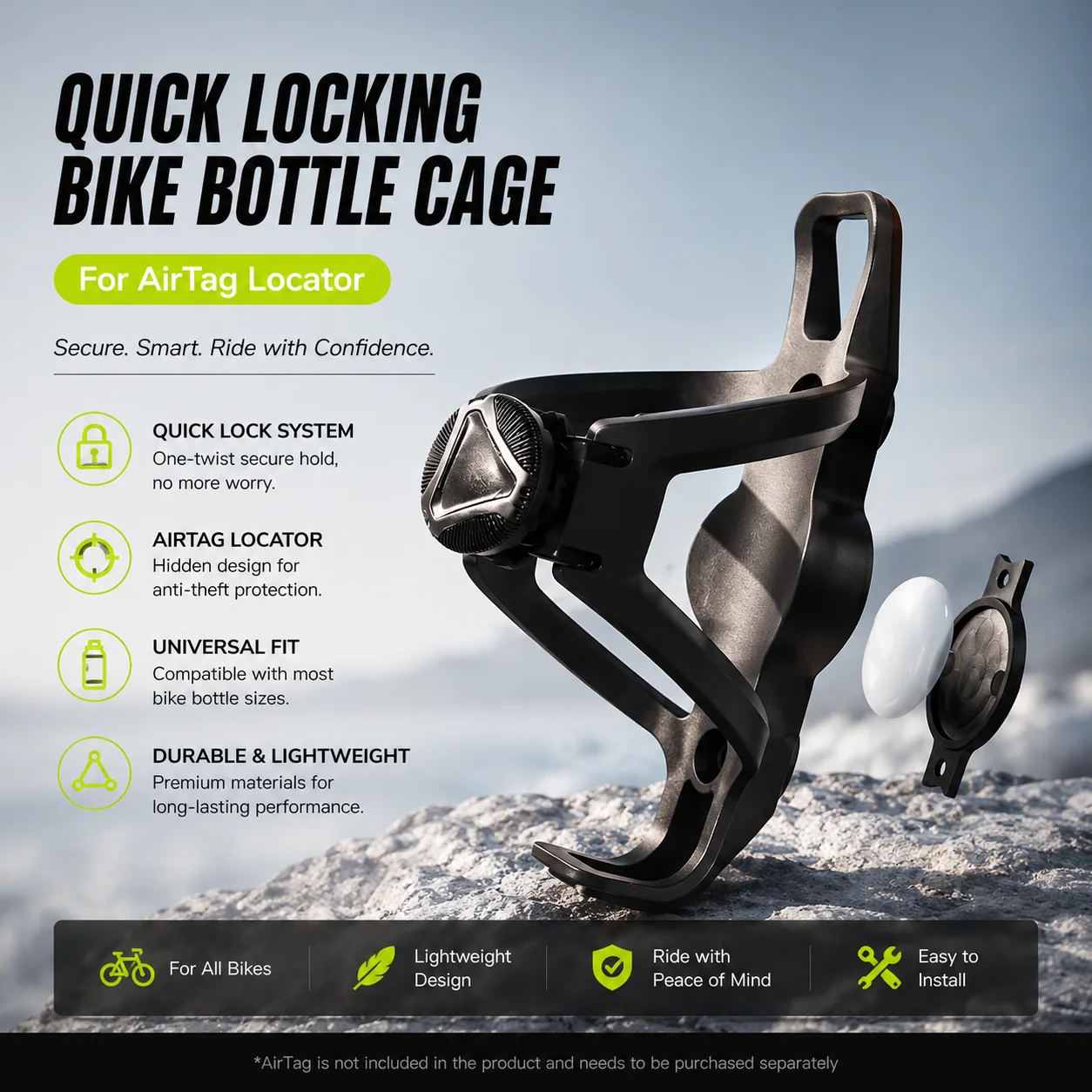 

Portable Cycling Water Bottle Cage For Airtag Locator Universal Electric Bike Bottle Holder High Elastic MTB Bottle Mount