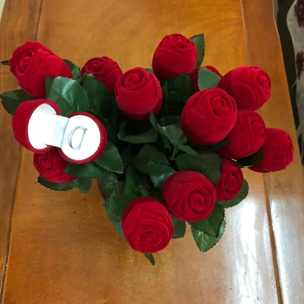 

4Pcs Fabric Covered Jewelry Storage Case Rose Shaped Organizer for Ring Display Birthday Gift Idea Jewelry Organizer