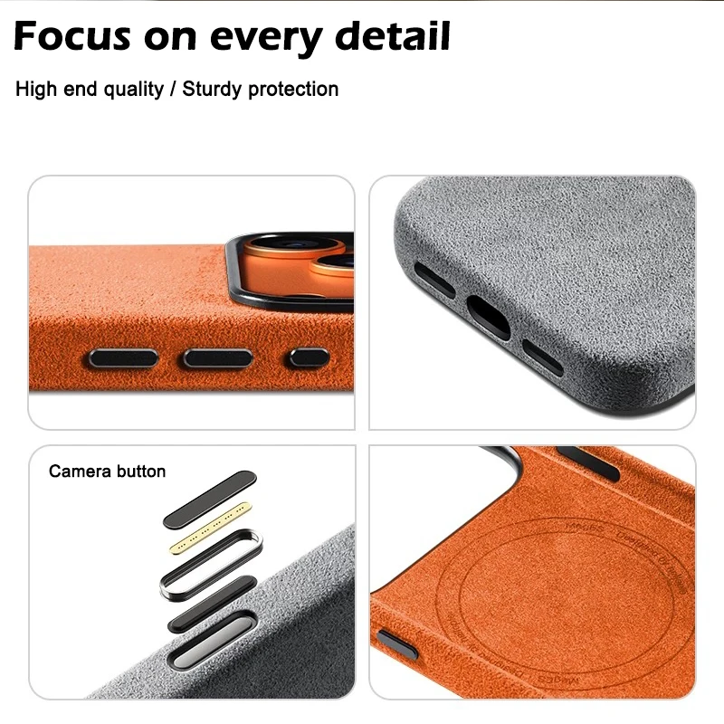 Etui Alcantara do iPhone 18 17 Pro Max z osłoną przycisku fotografowania, skórzane etui Magsafe do iPhone 17 Pro Max — zdjęcie produktu 5