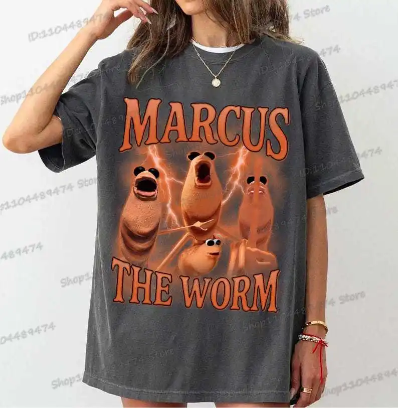 ماركوس الدودة قمصان القطن قصير الأكمام ماركوس ميمي تي شيرت متعة الاتجاه الحيوان خمر نمط غير شرعي الجرافيك النساء الرجال تيز