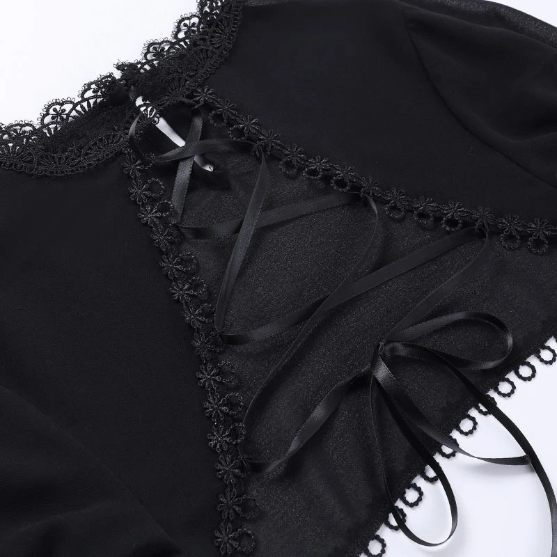 معطف نسائي طويل من النايلون بتصميم قوطي أنيق من الدانتيل، زي للهالوين، بدون علامة تجارية