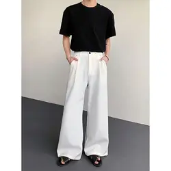 Baggy siyah takım elbise pantolon Mens boy moda toplum Mens takım elbise pantalonları kore gevşek geniş bacak pantolon Mens ofis resmi pantolon