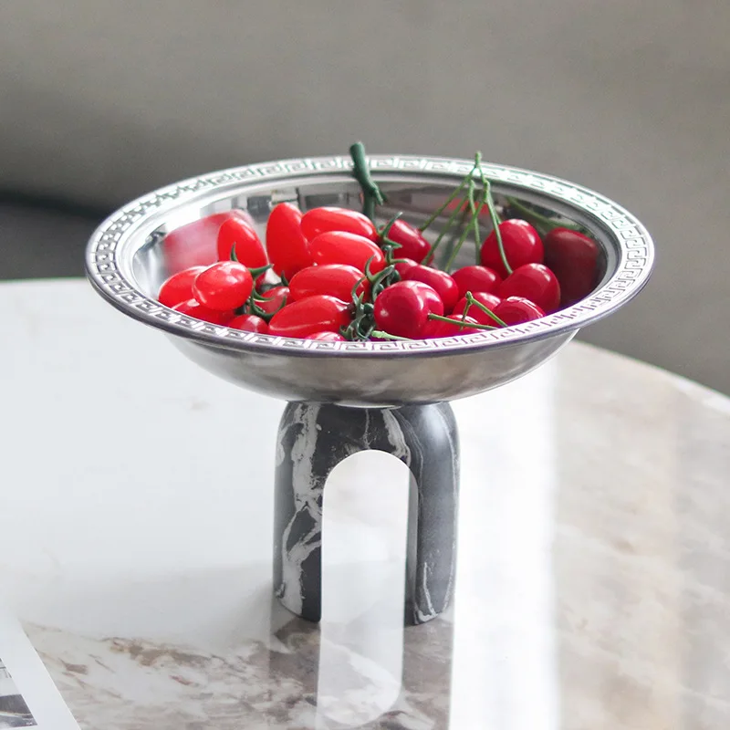 Stainless Steel Fruit Plates Living Room Coffee Table Snack Plates Dinning Room Storage Tray Art Round Figurine Fruit Bowl