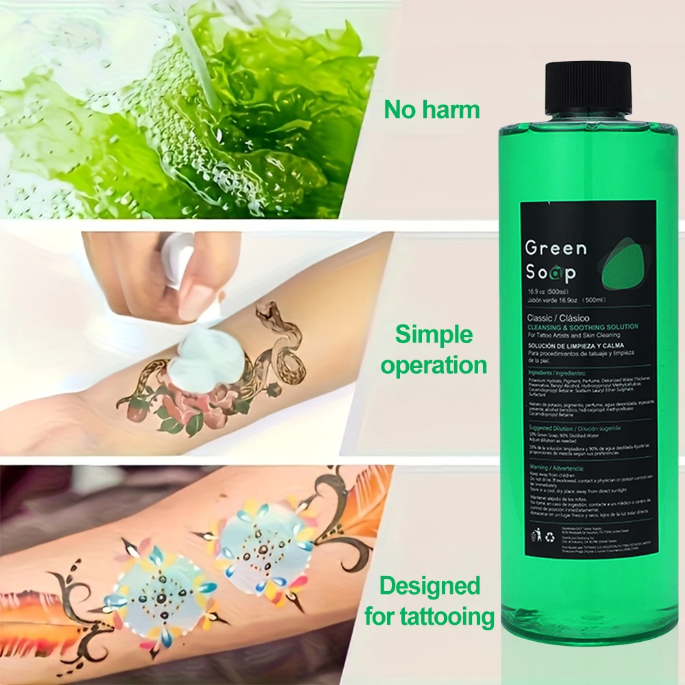 Tattoo Green Soap 500ml 250ml Cleansing Soothing Non-Sticky Solution for Tattoo Artists Skin Cleaning Aftercare Supplies