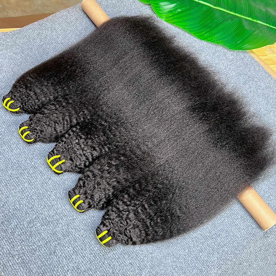 Kinky STRAIGHT 100% ผมมนุษย์จริงสาน Double Weft ดิบ Virgin Hair # 1B สีดําธรรมชาติสําหรับผู้หญิง