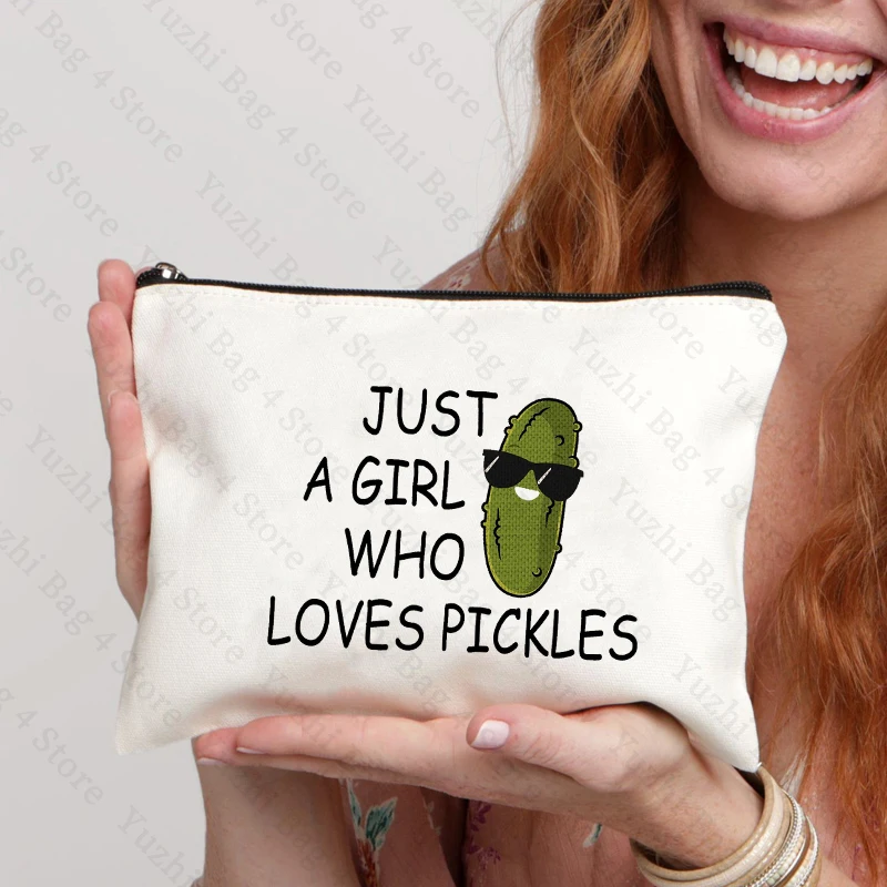 

Just A Girl Who Loves Pickles Pattern Makeup Bag Cute Funny Pickles Print Cosmetic Cases Lightweight Portable Toiletry Bag