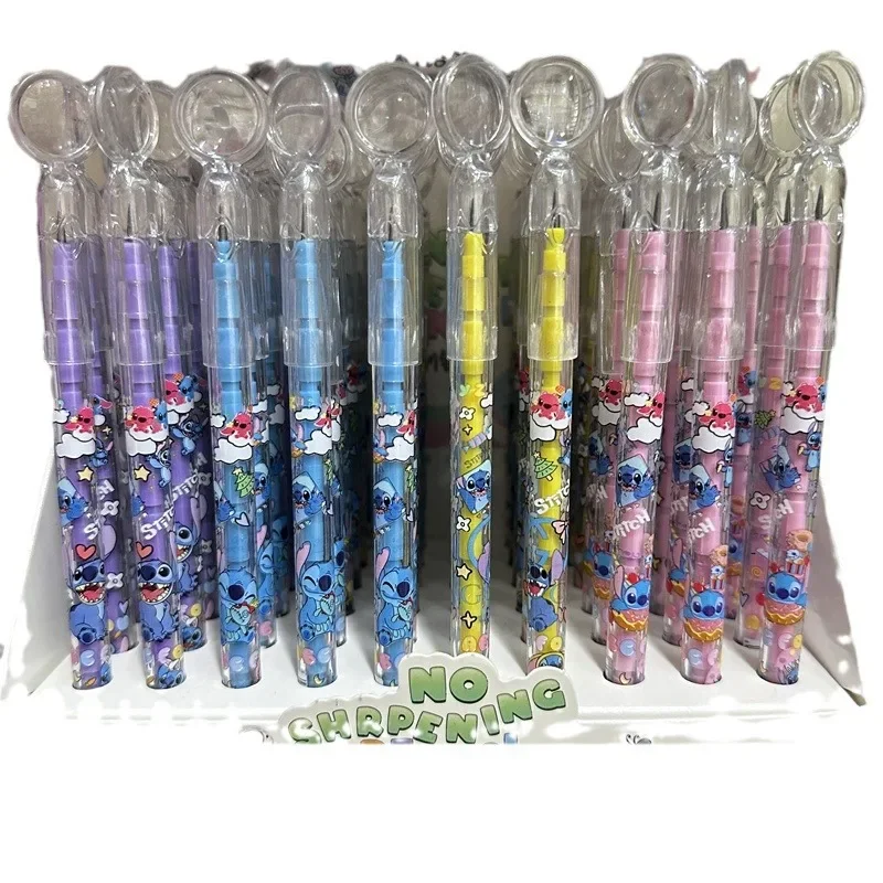 New Disney Stitch Pencil Cute Anime Cartoon Graffiti Pen with Magnifying Glass Student School Supplies for Kids Stationery Gifts