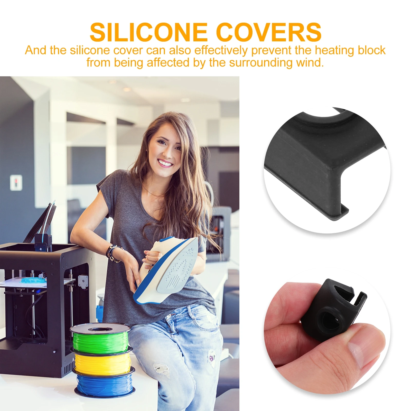 

6pcs Black Heating Block Silicone Covers for 3D Printer Extruder Hot End Parts Protect Socks Portable