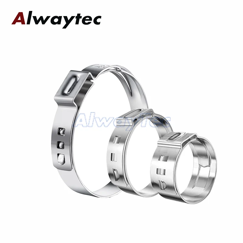 Hose Clamps Single Ear Stepless 12.8-16.6mm 304 Stainless Steel Hose Clamps Cinch Clamp Rings for Sealing Kinds of Hose
