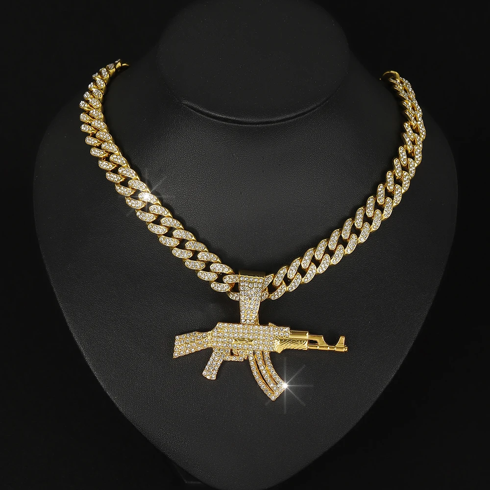 One men's alloy AK pistol necklace High Quality Wholesale Gold Plated Gun Pendant Hiphop Pendant For Men