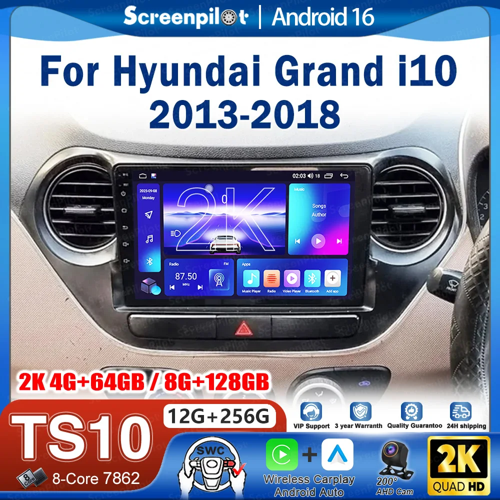 Android 16 Car Radio Stereo Head Unit For Hyundai Grand I10 2013 2014 2015 2016 2017 2018 Multimedia Video Player GPS Navigation