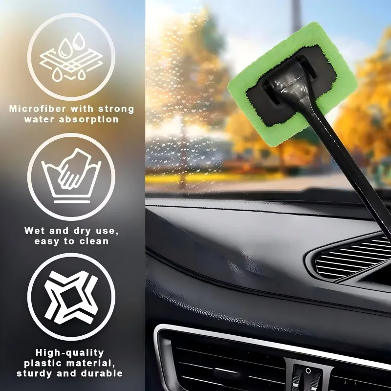 Car Window Cleaner Brush Kit Windshield Cleaning Wash Tool Inside Interior Auto Glass Wiper With Long Handle Car Accessories