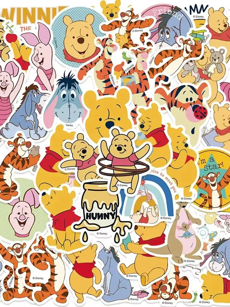 50 Stück Kawaii Disney Anime Winnie The Pooh Aufkleber Niedliche Cartoon-Sticker Dekoration Gepäck Notizbuch Handyhülle Aufkleber Großhandel