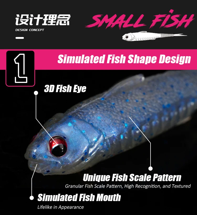 FISHANT Fork Tail Hollow Floating Soft Bait 2,5" 3,1" Realistischer Silikon-Köder mit Nachtleuchtfunktion zum Angeln von Barschen und Hechten mit Jigging-Ködern. – Detail 3