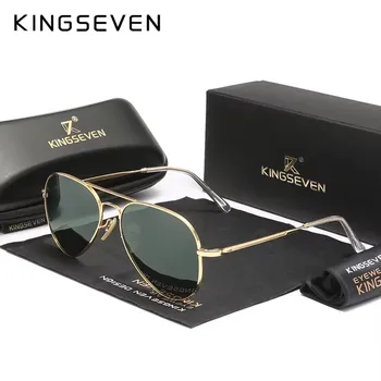 KINGSEVEN, gafas de sol piloto de aleación para hombre, polarización UV400, gafas Parsnip de marco completo antirreflectantes, gafas Retro de lujo para mujer