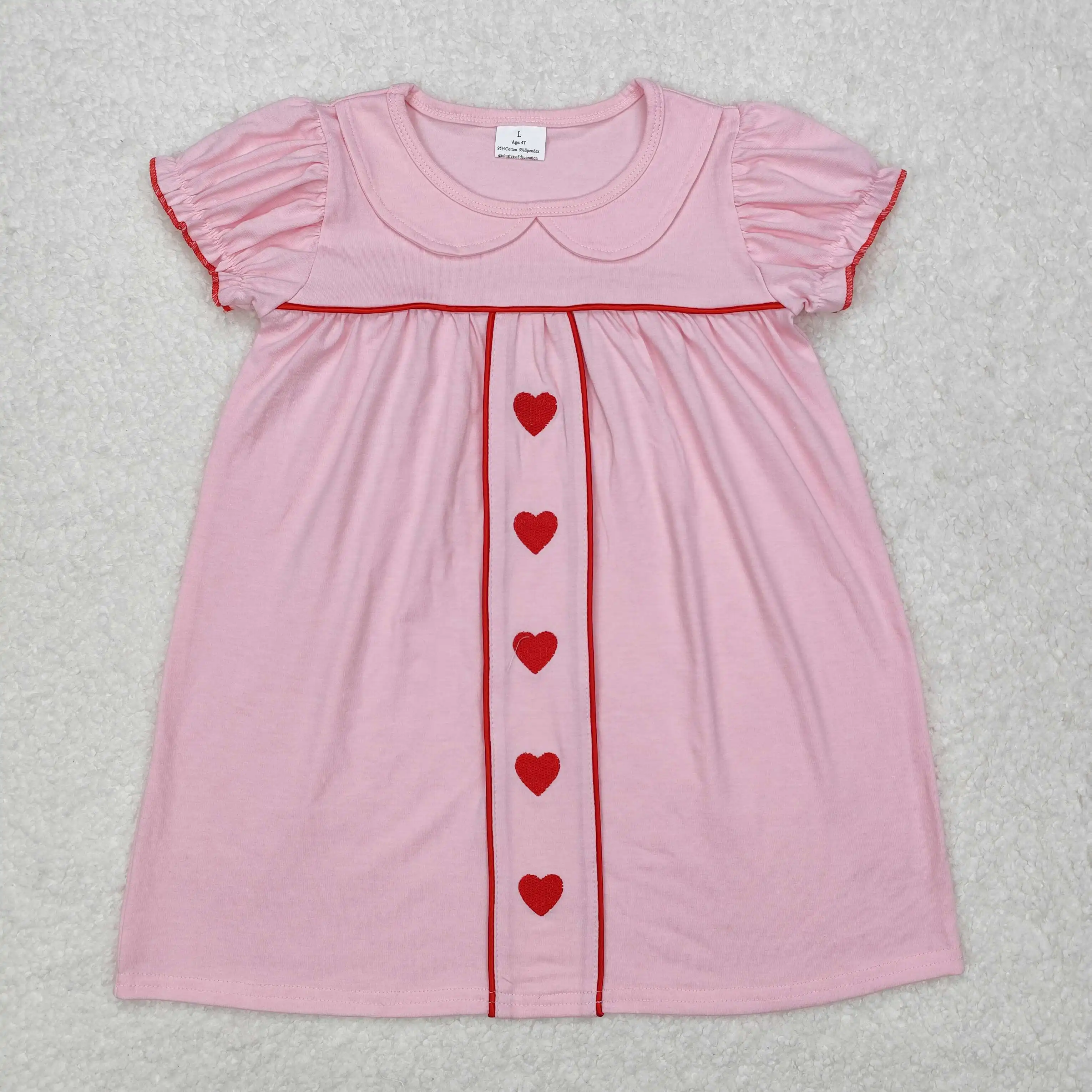 

New rts baby girls Valentine's Day pink one-piece dress wholesale boutique embroidered love pattern girls dress