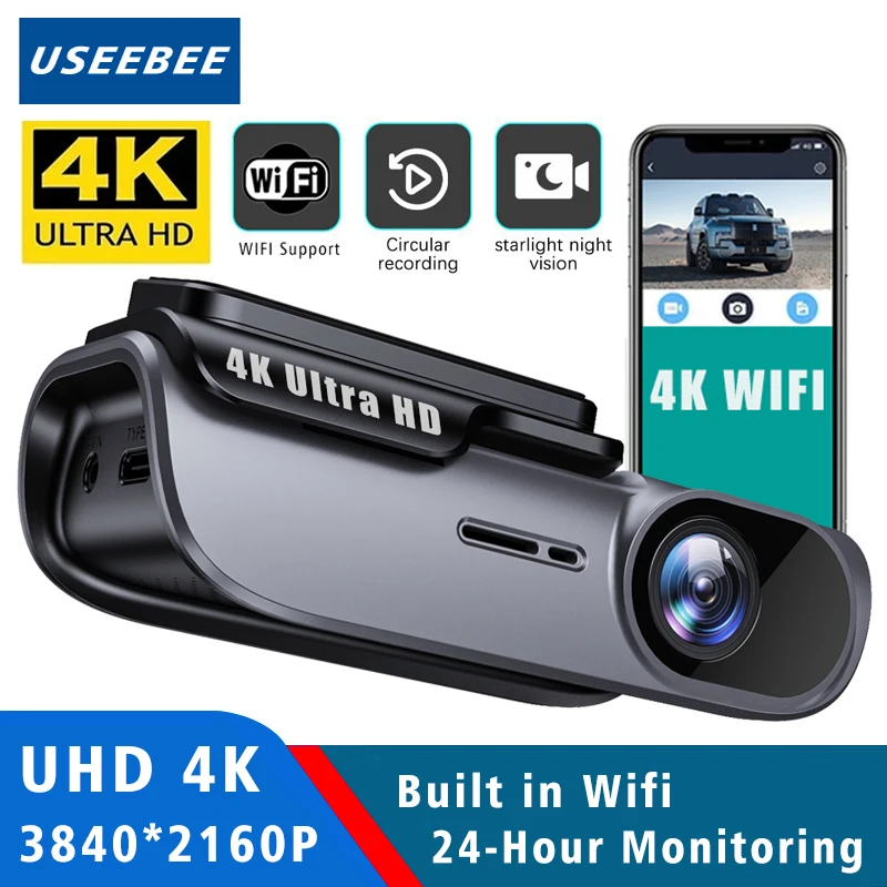 자동차 DVR 블랙박스 카메라, 4K GPS 와이파이, 170 도, 3 인치, 24 시간 주차 야간 투시경, 3840x2160, 비디오 녹음기 