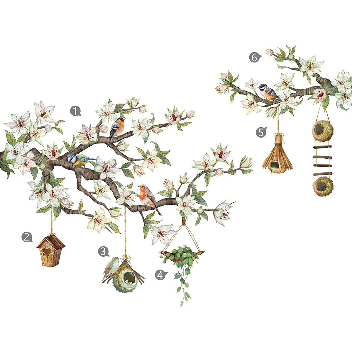 New Birds on Flower Branch Window Wall Sticker murale autoadesivo Décoration Birdcage Decal Wallpaper per la decorazione della stanza di vetro