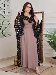 Moroccan Abaya Muslim Dresses Women Clothing Flare Sleeve Dubai Arab Vestidos Kaftan Gown Robe Musulman Long Dress Polka Dot