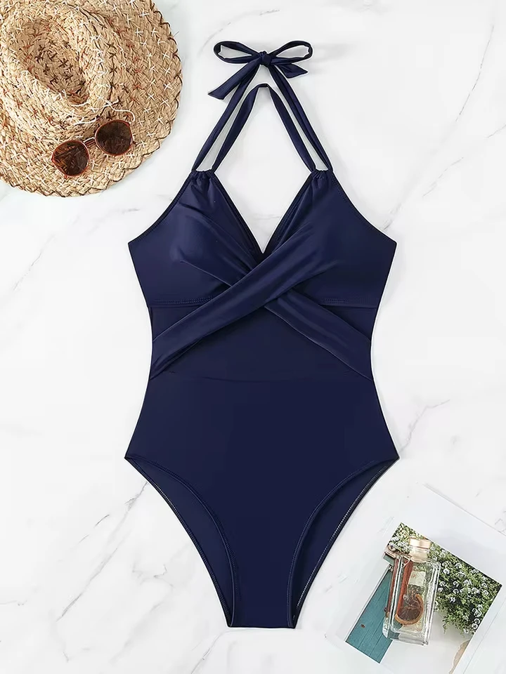 

Vzvn Sexy Solid Mesh Lace Up Tight One Piece Swimsuit Women Beach Vacation Bikinis 2026 All Season Backless One Piece Swimsuit