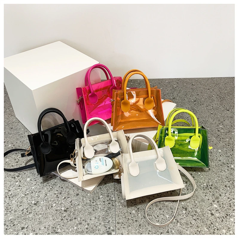 Fashion PVC Jelly Bag Women Transparent Handbag Lady Phone Purse Summer Beach Clear Shoulder Bags