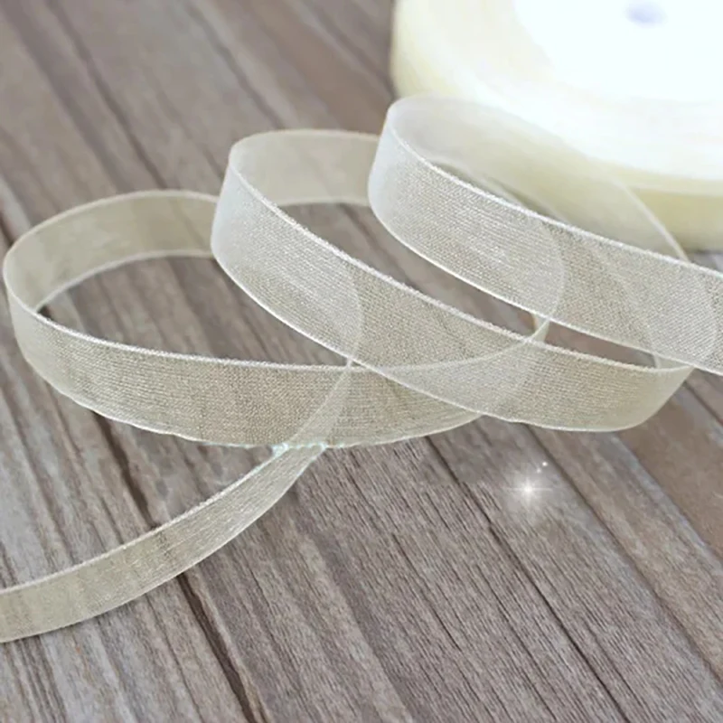 (50 Yards/Roll) Beige Organza Ribbons Wholesale Gift Wrapping Decoration Christmas Ribbons 12/15/20/25/40/50mm