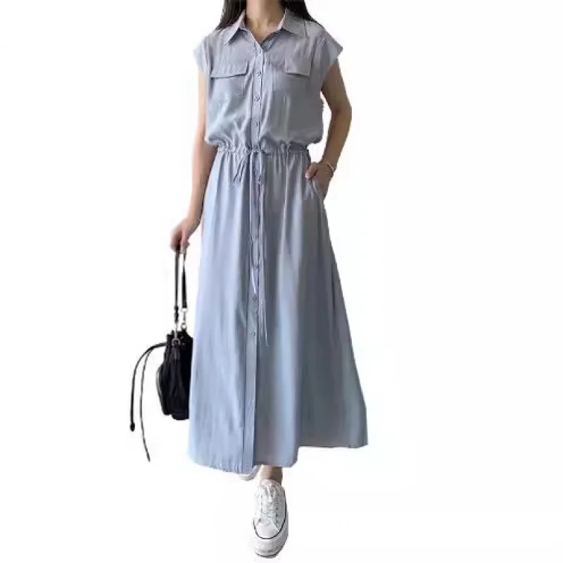 فستان صيفي جديد على الطراز الياباني بجيب متوسط الطول وياقة مقلوبة غير رسمية #2