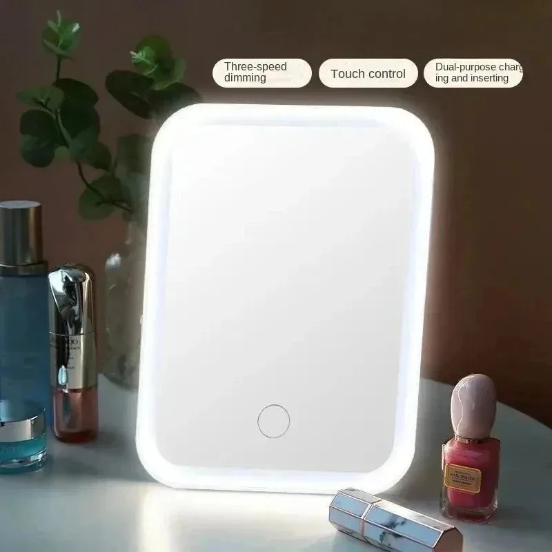 LED Touch-Screen Makeup Mirror with 3 Light Modes USB-Rechargeable Folding Vanity Mirror Portable Travel Cosmetic Mirror Women