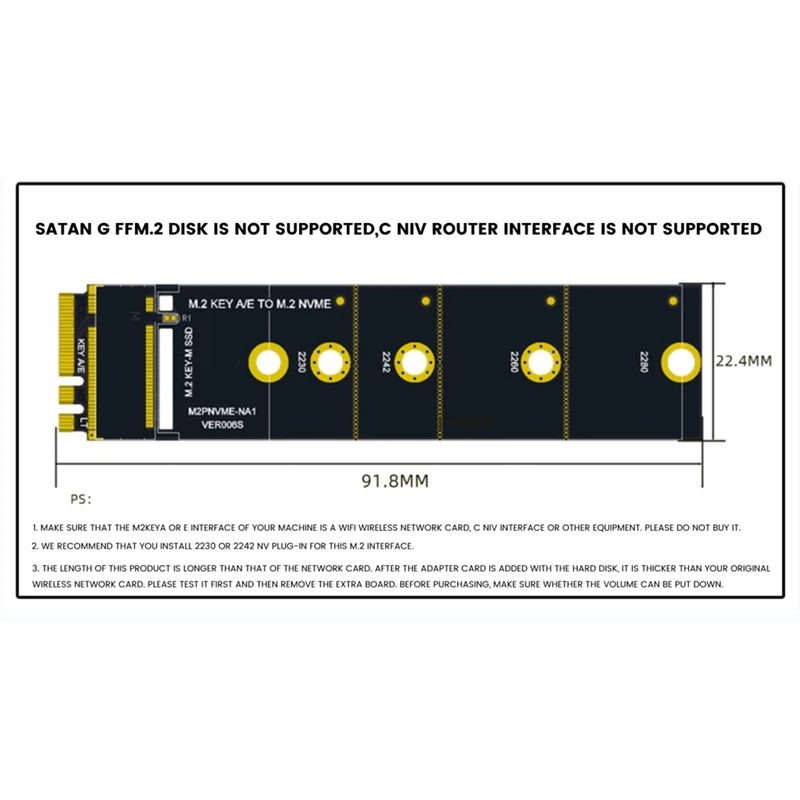 Emplacement pour clé M.2 A + E vers carte adaptateur M.2 NVcloser NGFF vers KEY-M 6 000 cartes NVMe PCI Express SSD Port 6 000