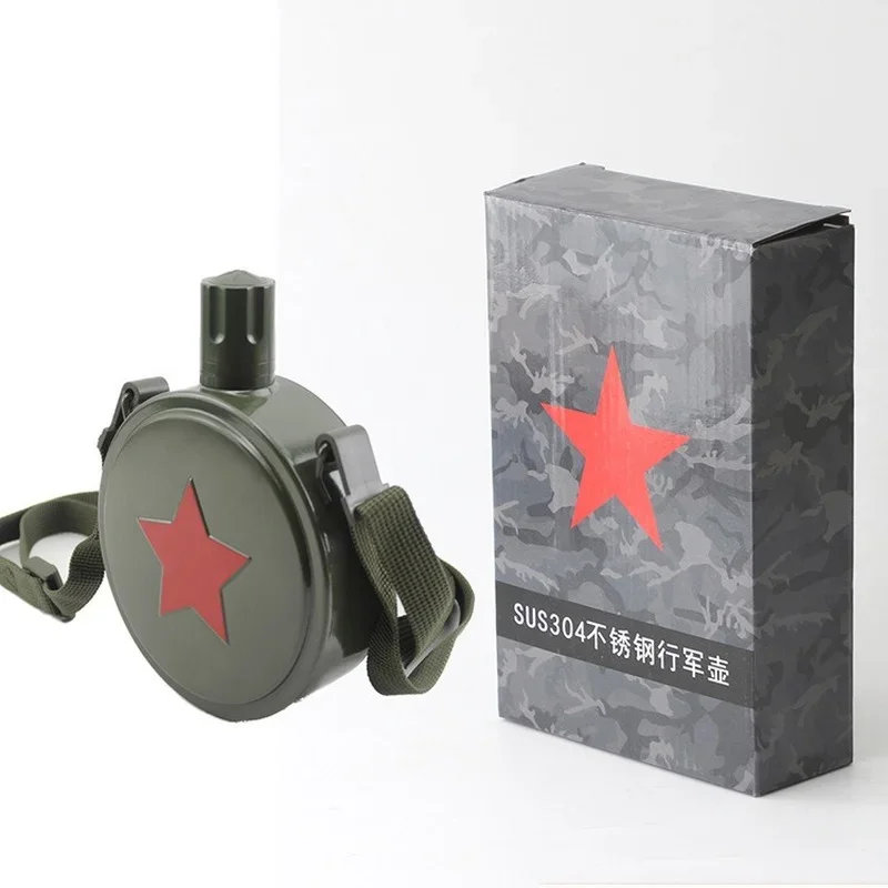 Stainless Steel Pentagram Military Canteen Bottle Hip Flask Army Flagon Outdoor Water Bottle Marching Kettle For Camping Hiking