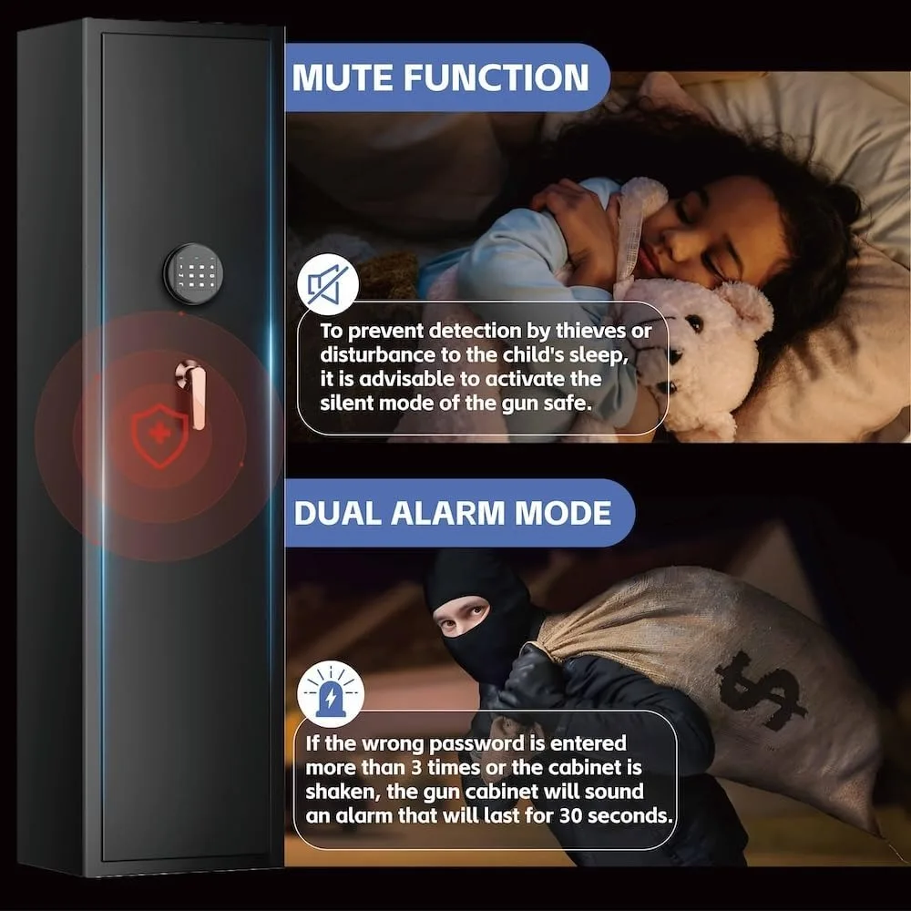 5-6 Large Rifle Gun Safe,Gun Safes for Home Rifle and Pistols with Mute&Alarm Function, Quick Access Digital Gun Cabinet with Re