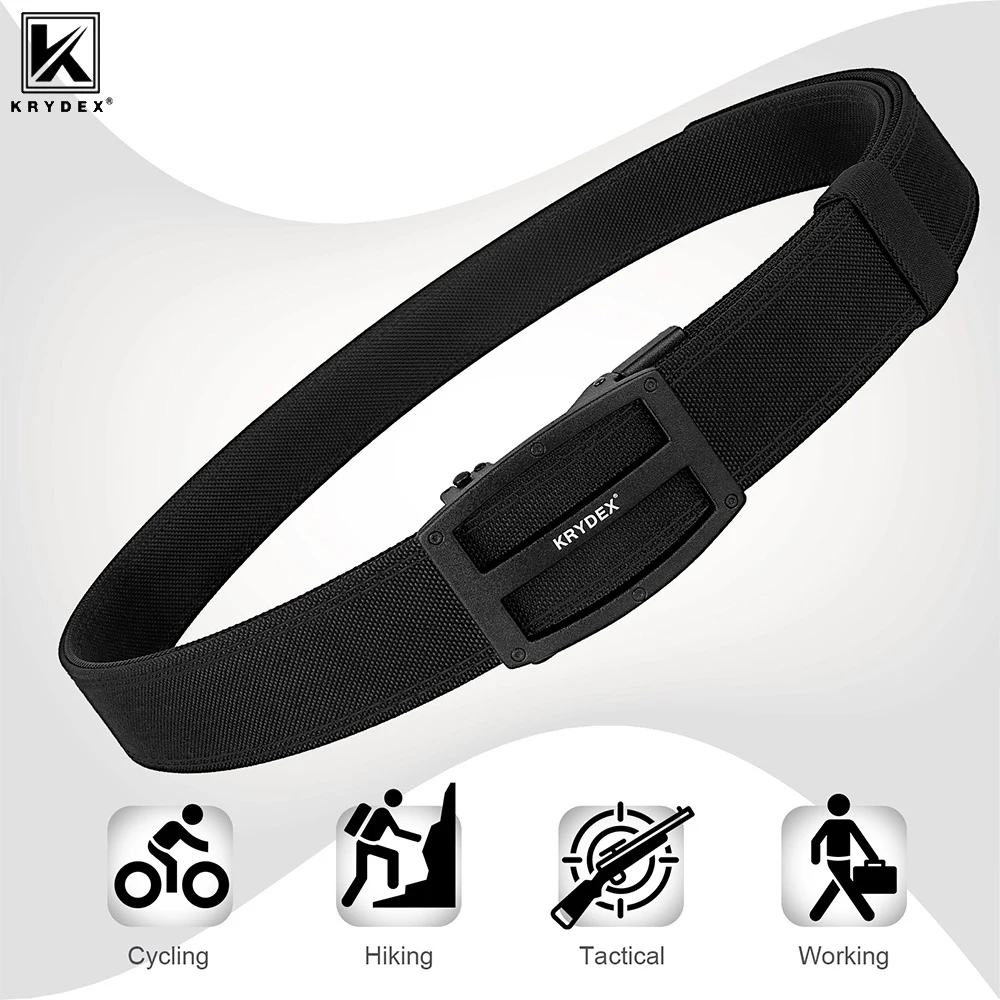 KRYDEX 1.5 Inch Tactical Heavy Duty Belt Rigid Nylon Easy-on Adjustable EDC Waist Belt for Men Outdoor Sport Duty Use