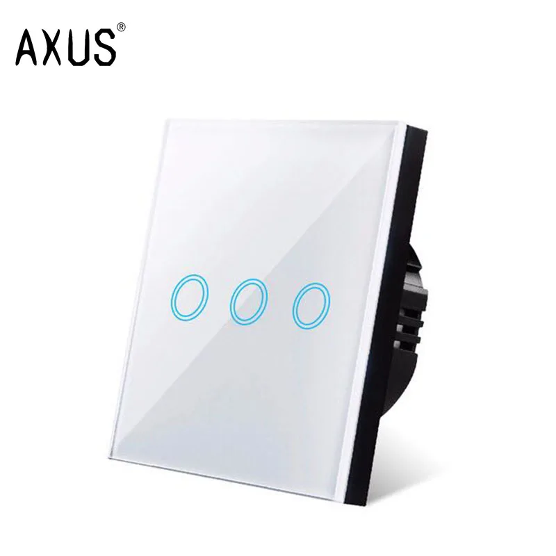 AXUS EU Touch Schakelaar AC100-240V Power LED 1/2/3 Gang Kristallen Glazen Paneel Wandlamp Lichtschakelaar Sensor schakelaars Interruttore