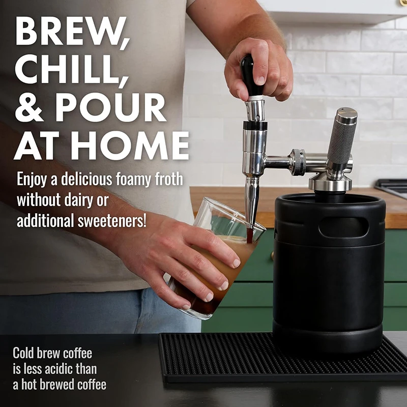 Food Grade Stainless Steel Cold Extraction Pot, Cold Extraction Nitrogen Coffee Bottle with Silicone Drip Pad & Cleaning Brush S