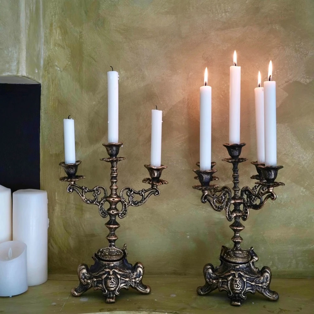Nordic retro cast iron candle holder table ornament old wrought
