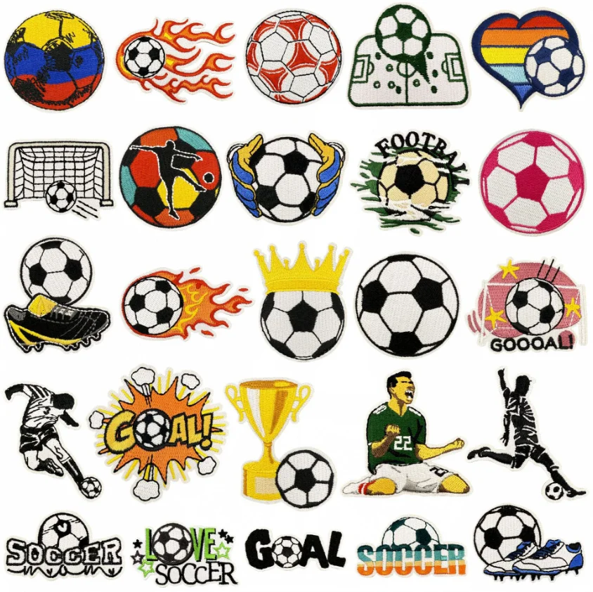 10 Pcs Football Badges Embroidered Patches Iron On Clothing Hat Bag Shoe Repair Material Phone Gift Box Decor DIY Accessory