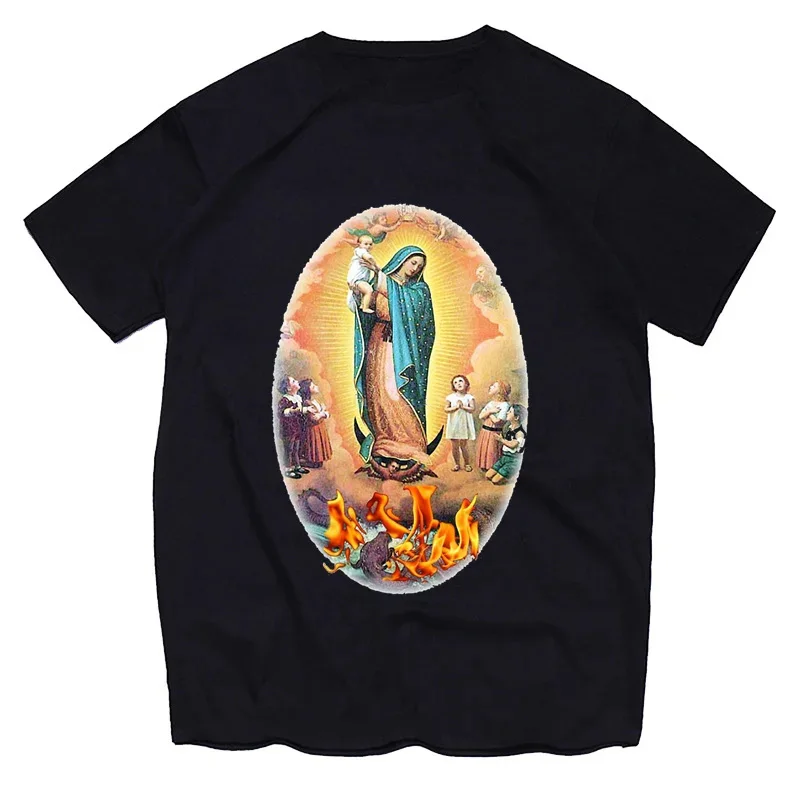 Virgin Mary T-Shirts Our Lady of Guadalupe Print Men Women Casual Short Sleeves Cotton T Shirt Harajuku Unisex Tees Top Clothing