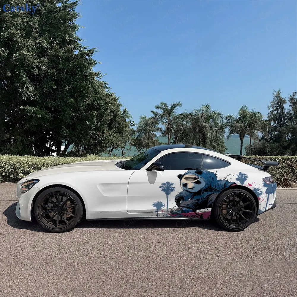 2pcs Street Panda Roar, Durable, Fade-resistant, Enhance Vehicle Aesthetics With Bold Artistic Design Car Vinyl Wraps